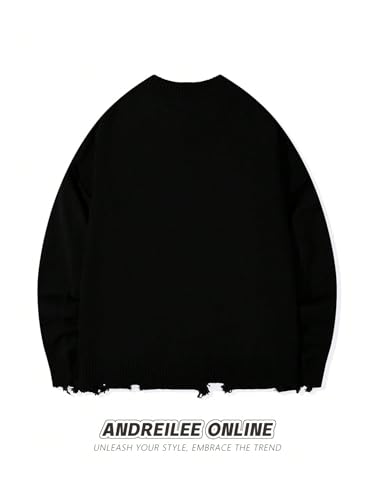 Men's Grunge Y2k Ripped Sweaters Crew Neck Long Sleeve Knit Baggy Pullover Tops Casual Jumper Knitwear4