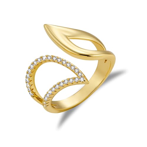 ALEXCRAFT Bague Creux Femme Or, Bagues Chunky Minimaliste, Ajustable Hypoallergéniques, Acier, Bagues Empilables 14K Or Plaqué, Bague Pouce Ouvert, Cadeau...