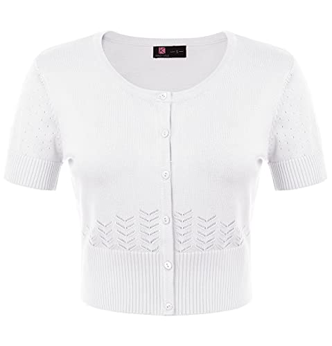Womens Short Sleeve Button Down Cardigan Bolero Shrug Sweater(Xl,White) #TOP5