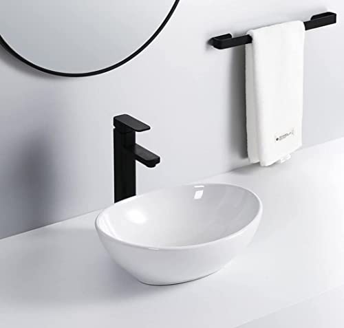 NEROBI Designer Glossy Finish Table Top Ceramic Wash Basin Vessel Sink with Slim Rim | Collapsible Wash Basin | Beautiful Ovel Shape Wash Basin (16 x 13 x 5Inch) (White Boat)