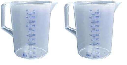hünersdorff Messbecher 5l | Polypropylen (PP) | bruchsicher und spülmaschinengeeignet | geschlossener Griff | blaue Skala (Packung mit 2)