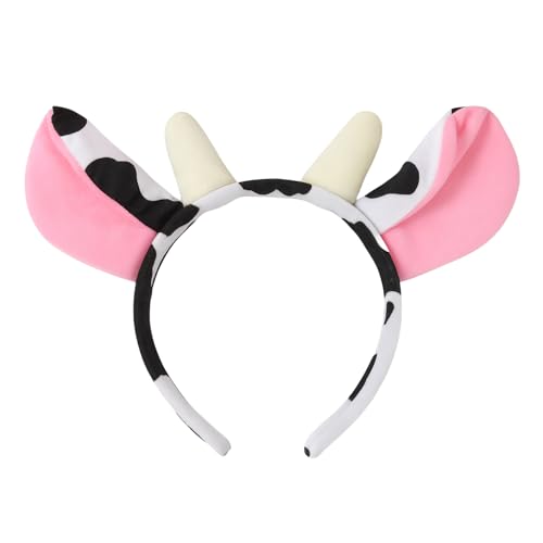 Broeify Cow Ears and Horns Headband Plush Farm Animal Costume Accessory for Kids and Adults Halloween Dress-Up Cosplay Birthday Parties School Plays and Photo Props