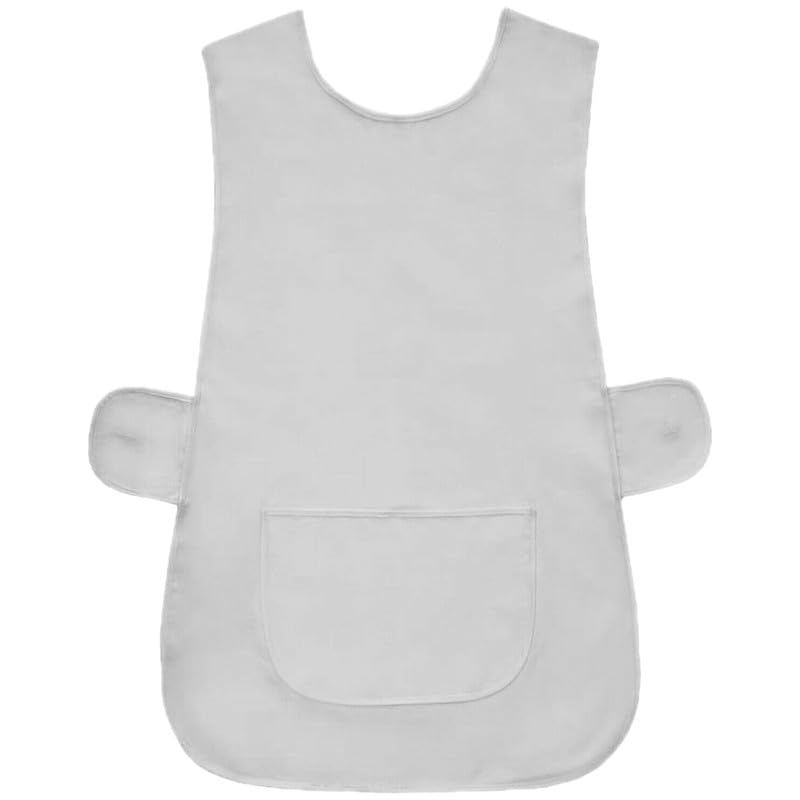 Womens Tabard Ladies Tabbard Home Work Kitchen Cleaning Chef Catering Cleaners Barbar Workwear Poly Cotton Overall White Piping Edge Apron Large Pocket Side Button Fastening (White,XOS)