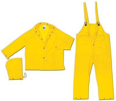 River City Garments(R) 2X Yellow Squall .20 mm PVC Disposable 3 Piece Rain Suit (Includes Jacket With Front Snap Closure, Detached Hood And Snap Fly Bib Pants)