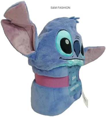 Disney Lilo & Stitch Hooded Throw Blue Soft Fleece Cosy Wrap Blanket Stitch 3D Ears 120cm x 150cm PRIMARK
