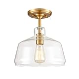 Modern Brass Ceiling Lights Semi Flush Mount Glass Ceiling Lighting Fixture Gold Finish
