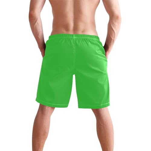 Lime Green Men's Sportwear Swim Trunks Quick Dry Board Shorts with Lining S3