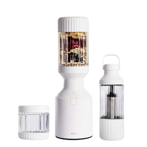 Beast Licuadora + sistema de hidratación | Mezcla batidos y batidos, infunde agua, diseño de encimera de cocina, 1000 W (blanco nube)