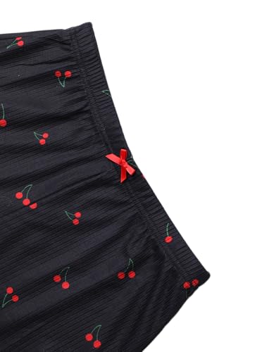 Image of Hilinker Womens Graphic Print Ribbed PJ Set Crop Cami Tops and Shorts Cute Pajamas Set