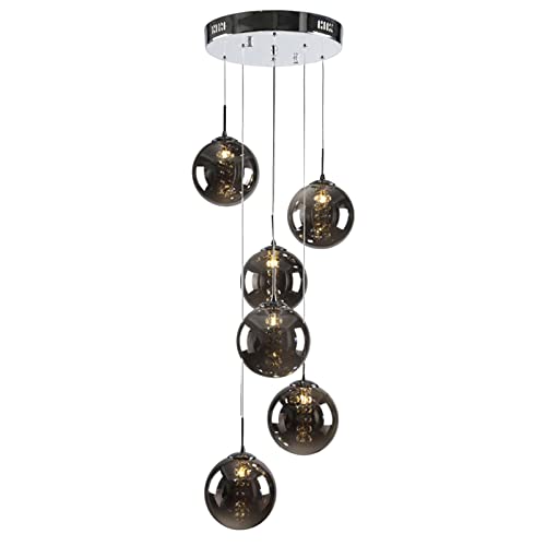 Lustre cage d escalier moderne avec cascades de verre ambre et finitions chrome chic