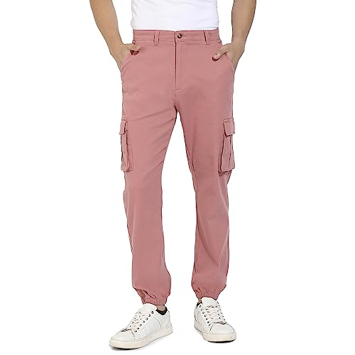 Image of CAHOOT Men's Cuffed Hem Cargo Trousers for Casual Wear | 6 Pockets | Regular Fit | Button Closure | Cotton Poly Cargo Pant Crafted with Comfort Fit for Everyday Wear