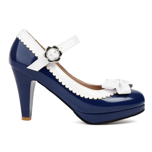 Bellirala Chunky High Heels Mary Janes Sweet Bow Pumps Platform Kawaii Lolita Rockabilly Cosplay Shoes2