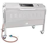 Beeketal 'BSG-120D' Edelstahl Spanferkelgrill Gasgrill mit Deckel, Elektromotor und Spieß (3-fach verstellbar) - Gasbrenner mit Piezozündung, Grillwagen mit bremsbaren 360° Rollen, Holzkohlewanne