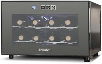 JINJUNYE 8 Bottle Wine Cooler Refrigerator, Wine Fridge Small, Countertop Wine Cooler with Temperature Control, Mini Freestanding Wine Cellar Glass Door for Home, Office, Bar, High-End Gift