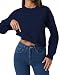 Ymoshoe Cropped Sweatshirts For Women Soft Crewneck Sweatshirt Long Sleeve Basic Fall Winter Tops 2025 (Solid/Navy,S)