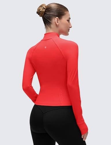 CRZ YOGA Butterluxe Womens Cropped Slim Fit Workout Jacket Weightless Track Athletic Full Zip Up Tops with Thumb Holes Deep Red Small - 1