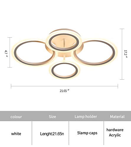 Meixisue Led Flush Mount Ceiling Light With Remote,White 4 Rings Ceiling Lamp,Modern Close To Ceiling Lights Fixtures For Bedroom Kitchen Living Room,Dimmable 3 Light Colors #TOP6