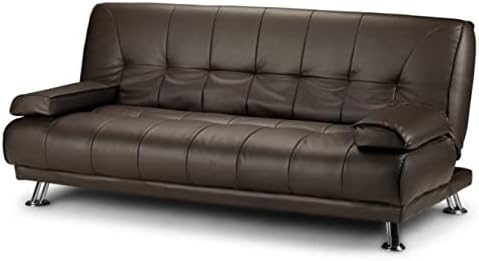 Stunning 3 Seat Designer Sofa Bed Faux Leather Chrome New Black Cream Brown (Brown)