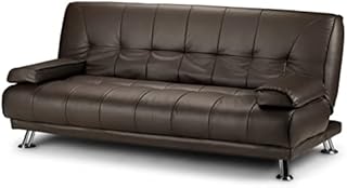 Stunning 3 Seat Designer Sofa Bed Faux Leather Chrome New Black Cream Brown (Brown)