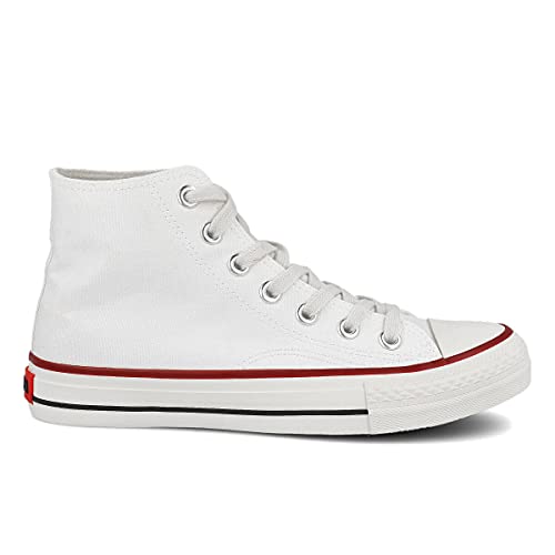 PAYMA - Scarpe da Ginnastica Sneakers di Tela Canvas per Donna. Casual a Collo Basso e Alto. Suola Semplice e Piattaforma. Punta in Gomma. Bianco, Rosso, Blu e Nero.