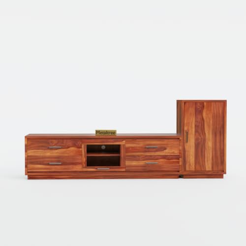 Image of Sheesham Wood Wooden tv Unit for Living Room 55 inch TV Furniture - Entertainment Unit Solid Wood tv Table for Living Room 55 inch TV Console with 4 Drawers, 4 Shelves