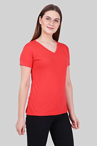 Image of FLEXIMAA Women's Cotton Plain V Neck Half Sleeve T-Shirt