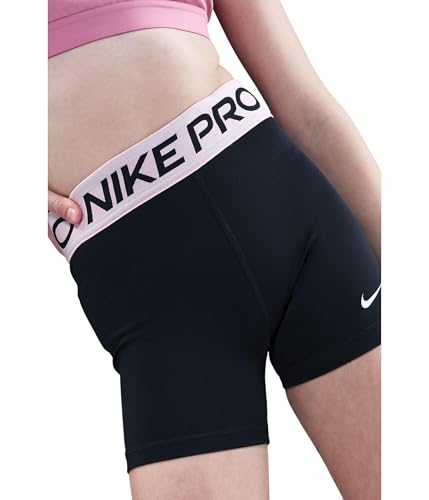 Image of Nike Girls Pro Shorts (Little Kid /Big Kid) Black /Med Soft Pink /White X-Small Little Kid