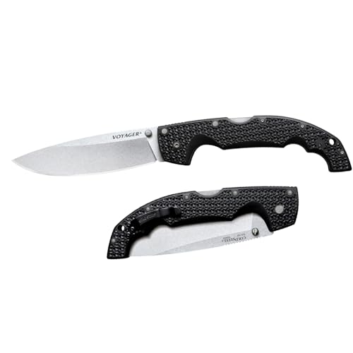 Image of Cold Steel XL Voyager 5.5 inch AUS10A Drop Point Razor-Sharp Blade 6.75 inch Griv-Ex Handle Everyday Carry Tactical Folding Knife, Blister Pack
