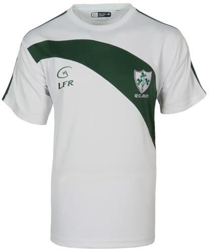 Malham Shamrock Ireland Breathable T-Shirt Live for Rugby Embroidery 100% Polyester (US, Alpha, Medium, Regular, Regular, White)