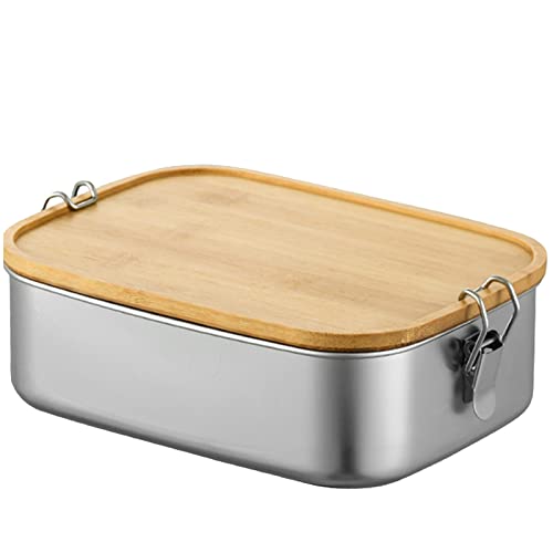 Bento Lunchbox für Erwachsene/Kinder,Edelstahl Brotdose und Lunchbox 800ml/1200ml/1500ml,Metalldose mit Holzdeckel,BPA- & Plastikfreie...