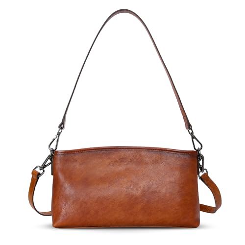 HESHE Leather Crossbody Bags for Women Lightweight Shoulder Purse Zipper Soft Vintage Satchel Handbags Travel Purse