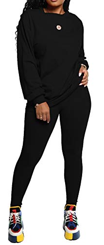 Womens 2 Piece Outfits Casual Long Sleeve and Pants Sport Set Sweatsuits Black