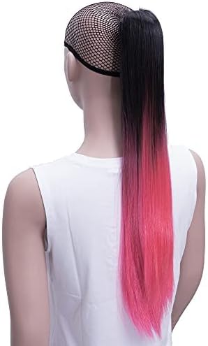 IMISSU Straight Clip on Hairpiece Extensions Pony Tail Clip Claw Ombre Ponytail Hair Pieces (Ombre Pink) - Image 5