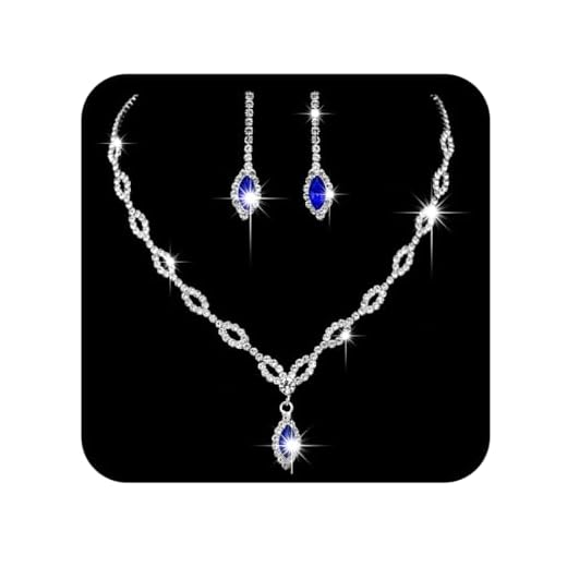 Ushiny Bröllopsbrud smyckesset silver kristallhalsband och örhängen set strass smyckesset för kvinnor och flickor