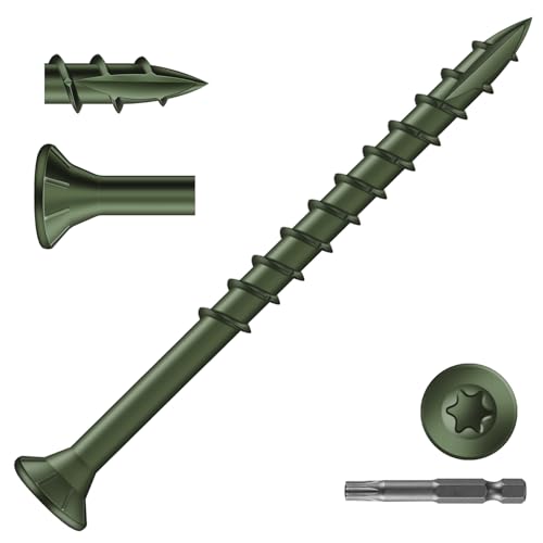 Image of #9 x 2-1 /2 inch Deck Screws (81Pcs) 1lb. Exterior Wood Screws. Carbon Steel, Green, Flat Head, Rust Resistant epoxy Coated, with T25 Star Bit