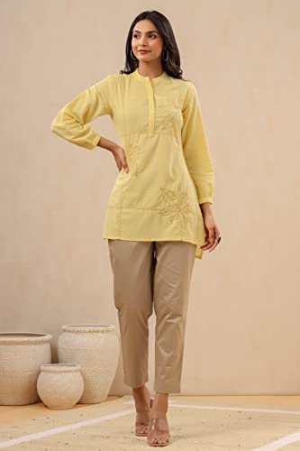 Image of Juniper Women's Cotton Slub Embroidered High-Low Kurta
