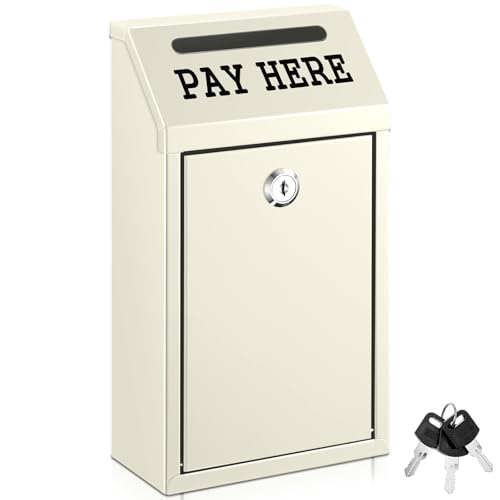 Yaocom Safe Geldkassette aus Metall, Spendenbox mit Schloss, Wandhalterung, vorgebohrt, Briefkasten, Lieferurne für Zuhause, Büro, Outdoor, Selbstbedienungsständer (Beige, 26 x 14 x 7 cm)