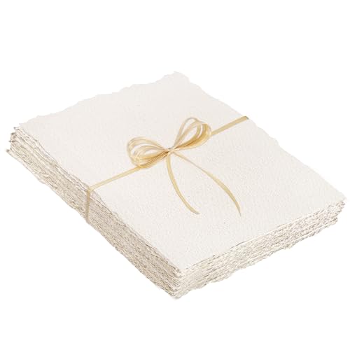 25 Sheets Watercolor Paper, 300 GSM Deckled Edge Paper 4 x 6 inch Rough/Textured Handmade Paper Cotton Paper White Textured Papers for Watercolors, Wedding Invitations, Cards, Crafts