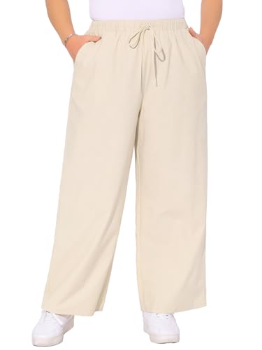 Agnes Orinda Plus Size Women's Cotton Linen Summer Palazzo Pants Drawstring Relaxed Fit Wide Leg Trousers with Pockets2