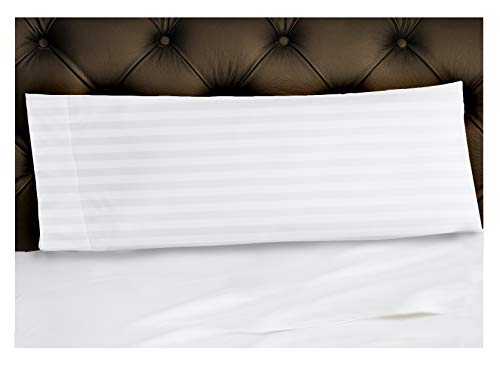 Body Pillow Case - Body Pillow Cover - Damast Stripes Ultra White - 53.3 x 137.2 cm - 100% GOTS zertifizierte Bio-Baumwolle - 300TC - Innenumhüllter Verschluss, 10.2 cm Saum - für Erwachsene Cover