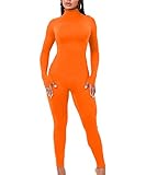 YIMISAN Women's Long Sleeve One Piece Bodycon Leggings Jumpsuits High Neck Sexy Tights Outfit Long Sleeve Rompers