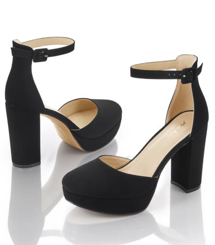 Image of Ankis Platform Closed Toe Heels for Women, Round Toe High Chunky Pumps