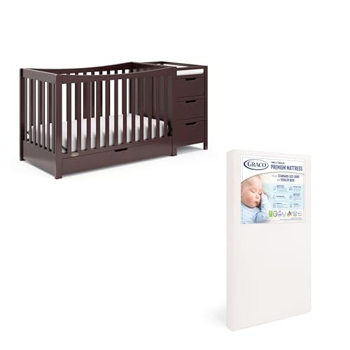 Image of Graco Remi 4-in-1 Convertible Crib & Changer (Espresso) - with Graco Premium Foam Crib & Toddler Mattress