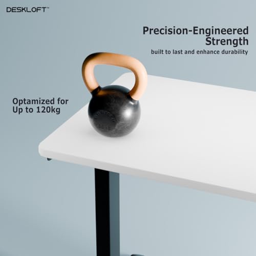 Image of Height Adjustable Electric Desk Table | Motorized Sit Stand Workstation with Walnut Wood Grain Desktop | Ergonomic Computer Table for Home Office (Black Frame & White Top, 1200 x 600 mm)