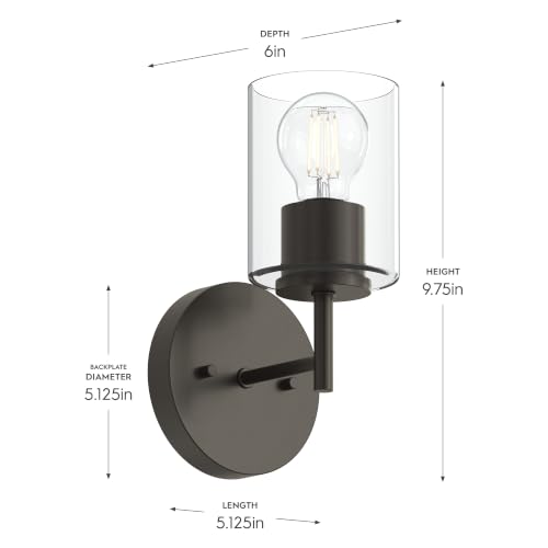 Image of Progress Lighting Replay 5.125 Inch 1-Light Vanity Light, Transitional, Antique Bronze with Clear Glass Shade, (9.75 inch H x 5.125 inch W x 5.875 inch D), P300581-020