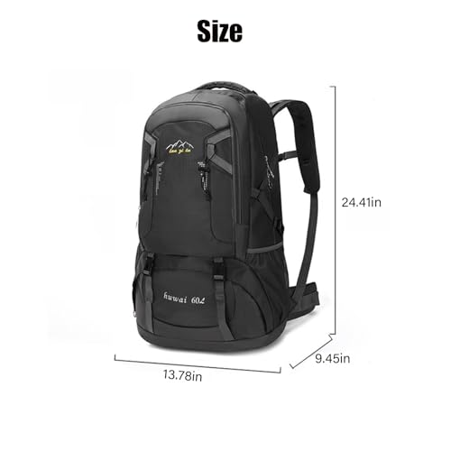 PRYZALO Mochila de caminhada de 60 L, leve para acampamento, mochila de viagem, impermeável, para ho