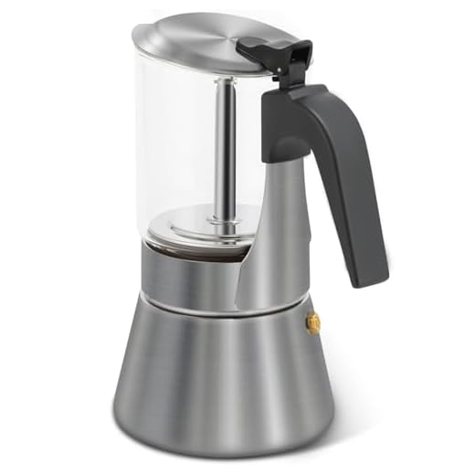 Grasseed Luxurious Crystal Glass & Stainless Steel Moka Pot, Stovetop Espresso Maker for Flavored Strong Coffee, Italian Cafetera suitable for all types of hobs-Dishwasher Safe-9 Espresso Cup/360 ml/12.7 oz