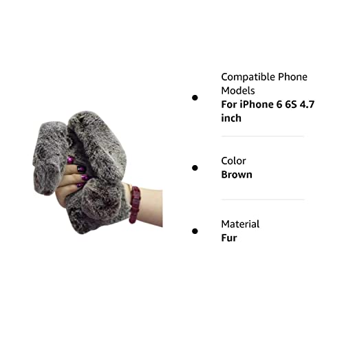 Iphone 6S Case,Iphone 6 Case,Shinetop Luxury Bling Diamond Soft Warm Fluffy Rabbit Fur Case Winter Handmade Bunny Hair Plush With Crystal Cute Bowknot Protective Back Cover For Iphone 6 6S 4.7"-Brown #TOP4