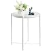 HollyHOME Tray Metal End Table, Sofa Table Small Round Side Tables, Anti-Rust and Waterproof Outdoor & Indoor Snack Table, Accent Coffee Table,（H） 20.28" x（D） 16.38", White