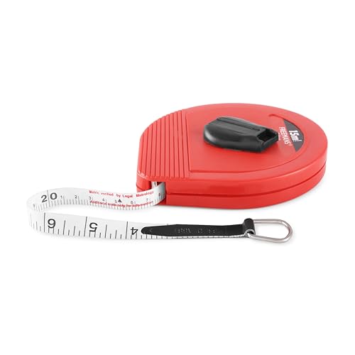 FREEMANS 15m:13 mm Fibra Fibreglass Measuring Tape -15m/50ft With Unbreakable ABS Case || Durable Winding Mechanism Handle and Steel End Hook || Red Color